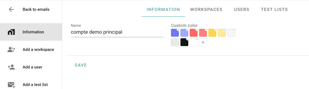 Administration of the custom color chart