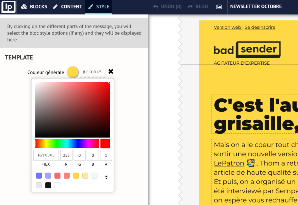 Utilisation du nuancier de couleur dans l'éditeur