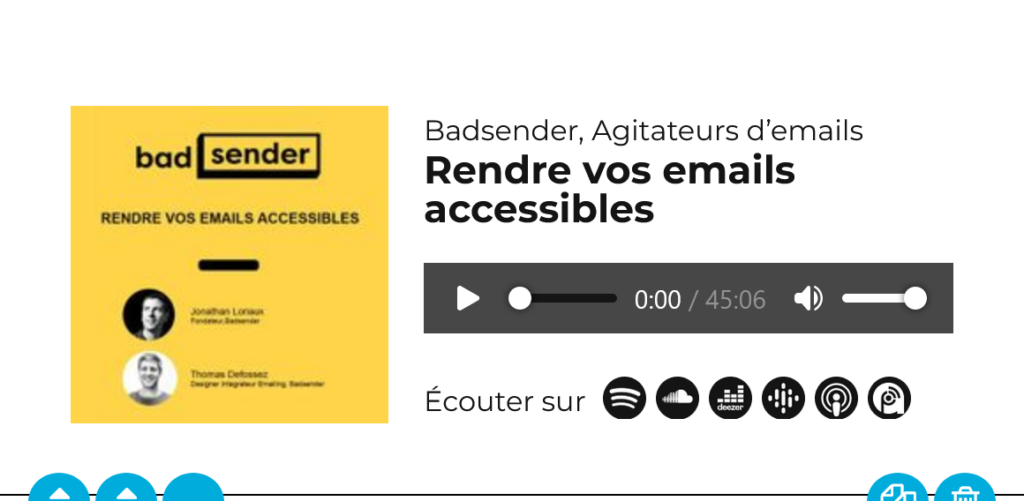 Aperçu du bloc podcast pour Badsender